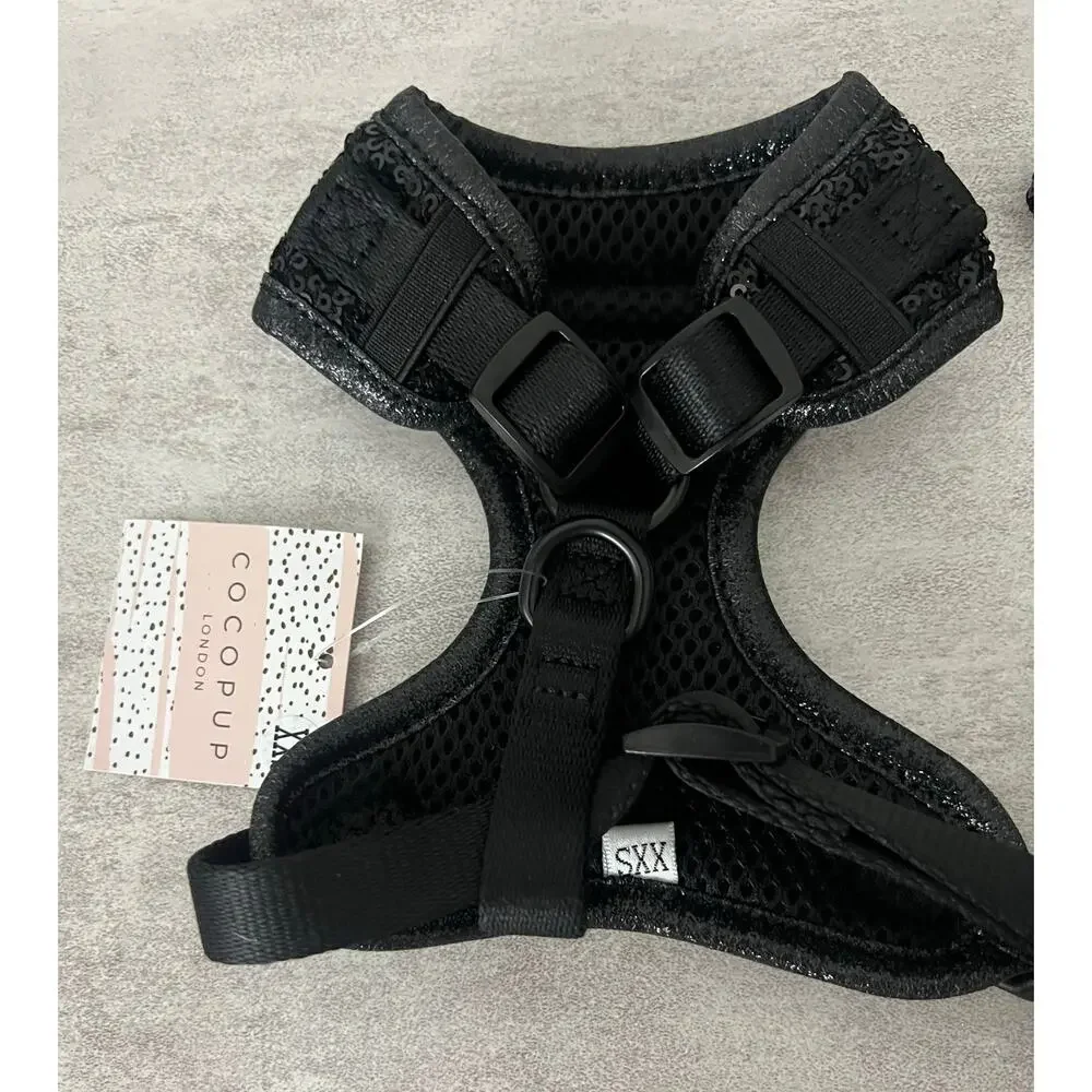 Cocopup Luxe Black Sequin Adjustable Harness XXS Collar, and Lead - Leash NWT